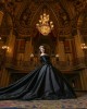 Long Sleeve Black Quinceanera Dresses Lace Appliques Square Collar 15 Dress