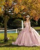 Long Sleeve Pink Quinceanera Dresses Sweetheart Neck Lace Appliques 15 Dress