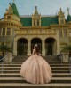 Long Sleeve Rose Gold Quinceanera Dresses V Neck 15 Dress With 3D Flowers