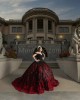 Off Shoulder Black On Red Quinceanera Dresses Lace Appliques V Neck 15 Dress