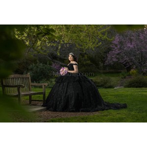 Off Shoulder Black Quinceanera Dresses Sweetheart Neck Lace Appliques 15 Dress