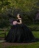 Off Shoulder Black Quinceanera Dresses Sweetheart Neck Lace Appliques 15 Dress