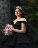 Off Shoulder Black Quinceanera Dresses Sweetheart Neck Lace Appliques 15 Dress