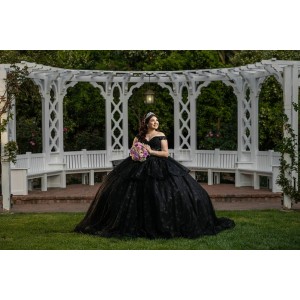 Off Shoulder Black Quinceanera Dresses Sweetheart Neck Lace Appliques 15 Dress