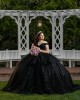 Off Shoulder Black Quinceanera Dresses Sweetheart Neck Lace Appliques 15 Dress