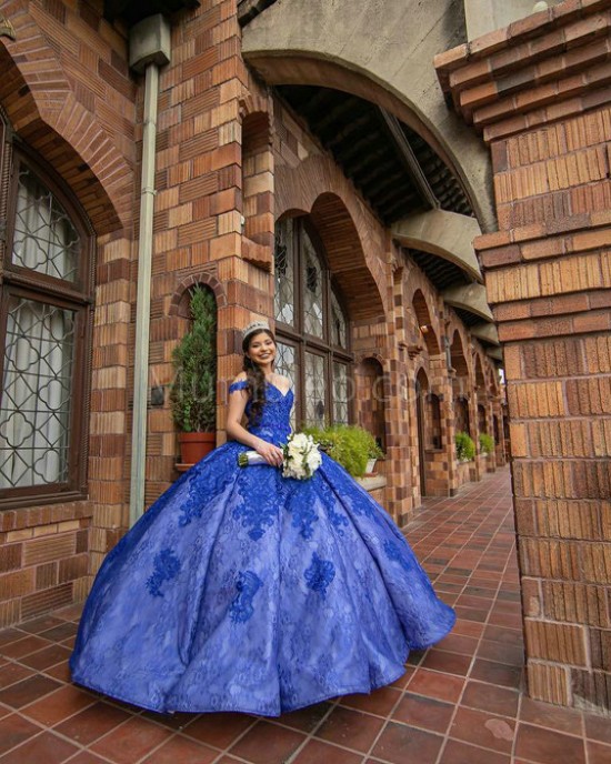 Off Shoulder Blue Quinceanera Dresses Sweetheart Neck Lace Appliques 15 Dress