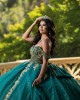 Off Shoulder Emerald Green Quinceanera Dresses Crystal Lace Appliques Sweetheart Neck 15 Dress