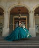 Off Shoulder Emerald Green Quinceanera Dresses Crystal Lace Appliques Sweetheart Neck 15 Dress