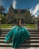 Off Shoulder Emerald Green Quinceanera Dresses Crystal Lace Appliques Sweetheart Neck 15 Dress