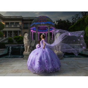 Off Shoulder Lilac Quinceanera Dresses V Neck Beading 15 Dress With 3D Flowers