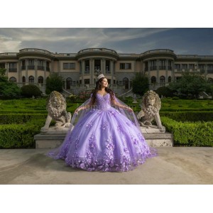 Off Shoulder Lilac Quinceanera Dresses V Neck Beading 15 Dress With 3D Flowers