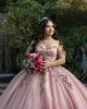 Off Shoulder Pink Quinceanera Dresses Lace Appliques Sweetheart Neck 15 Dress