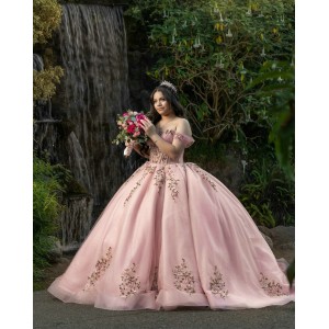 Off Shoulder Pink Quinceanera Dresses Lace Appliques Sweetheart Neck 15 Dress