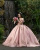 Off Shoulder Pink Quinceanera Dresses Lace Appliques Sweetheart Neck 15 Dress