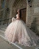 Off Shoulder Pink Quinceanera Dresses Sweetheart Neck 3D Flowers 15 Dress