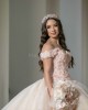 Off Shoulder Pink Quinceanera Dresses Sweetheart Neck 3D Flowers 15 Dress