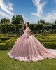 Off Shoulder Pink Quinceanera Dresses Sweetheart Neck Lace Appliques 15 Dress