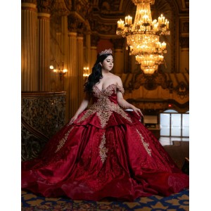 Off Shoulder Red Quinceanera Dresses Lace Appliques Sweetheart Neck 15 Dress