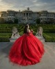 Off Shoulder Red Quinceanera Dresses Lace Appliques Sweetheart Neck Ball Gown 15 Dress