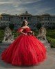 Off Shoulder Red Quinceanera Dresses Lace Appliques Sweetheart Neck Ball Gown 15 Dress