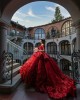 Off Shoulder Red Quinceanera Dresses Sweetheart Neck Ball Gown 15 Dress With 3D Flowers