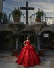 Off Shoulder Red Quinceanera Dresses Sweetheart Neck Ball Gown 15 Dress With 3D Flowers