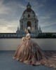 Off Shoulder Rose Gold Quinceanera Dresses Sweetheart Neck Beading Lace Appliques 15 Dress