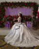 Off Shoulder Silver Quinceanera Dresses V Neck Lace Appliques 15 Dress