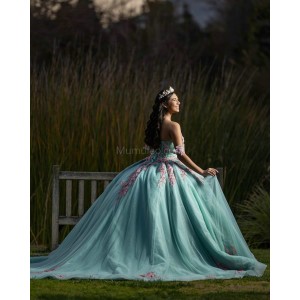 Off Shoulder Tiffany Blue Quinceanera Dresses Sweetheart Neck Lace Appliques 15 Dress