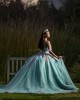 Off Shoulder Tiffany Blue Quinceanera Dresses Sweetheart Neck Lace Appliques 15 Dress