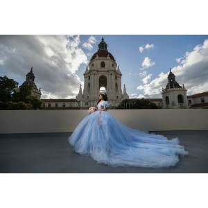 Puff Sleeve Sky Blue Quinceanera Dresses Sweetheart Neck Lace Appliques 15 Dress