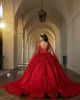 Scoop Neck Red Quinceanera Dresses Lace Appliques Sleeveless 15 Dress