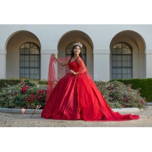 Scoop Neck Red Quinceanera Dresses Lace Appliques Sleeveless 15 Dress