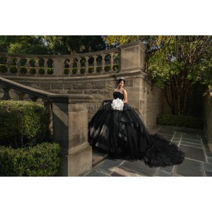 Sleeveless Black Quinceanera Dresses Square Collar 15 Dress