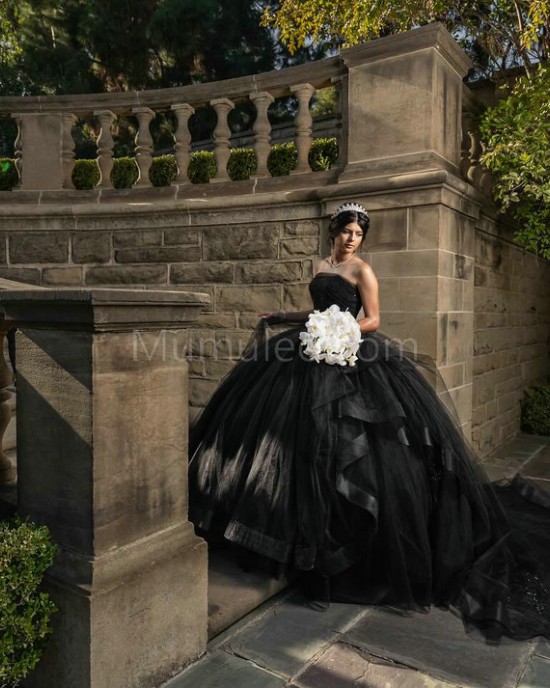 Sleeveless Black Quinceanera Dresses Square Collar 15 Dress