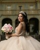 Sleeveless Champagne Quinceanera Dresses Lace Appliques Sweetheart Neck 15 Dress