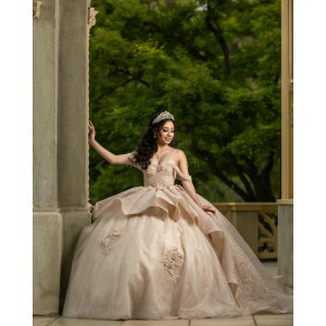 Sleeveless Champagne Quinceanera Dresses Lace Appliques Sweetheart Neck 15 Dress