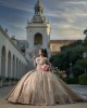 Sleeveless Champagne Quinceanera Dresses Lace Appliques V Neck 15 Dress