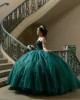 Sleeveless Emerald Green Quinceanera Dresses Lace Appliques V Neck 15 Dress