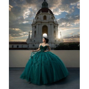 Sleeveless Emerald Green Quinceanera Dresses Lace Appliques V Neck 15 Dress