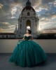 Sleeveless Emerald Green Quinceanera Dresses Lace Appliques V Neck 15 Dress