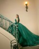 Sleeveless Emerald Green Quinceanera Dresses V Neck Lace Appliques 15 Dress