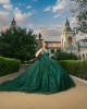 Sleeveless Emerald Green Quinceanera Dresses V Neck Lace Appliques 15 Dress