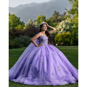 Sleeveless Lilac Quinceanera Dresses Lace Appliques Sweetheart Neck 15 Dress