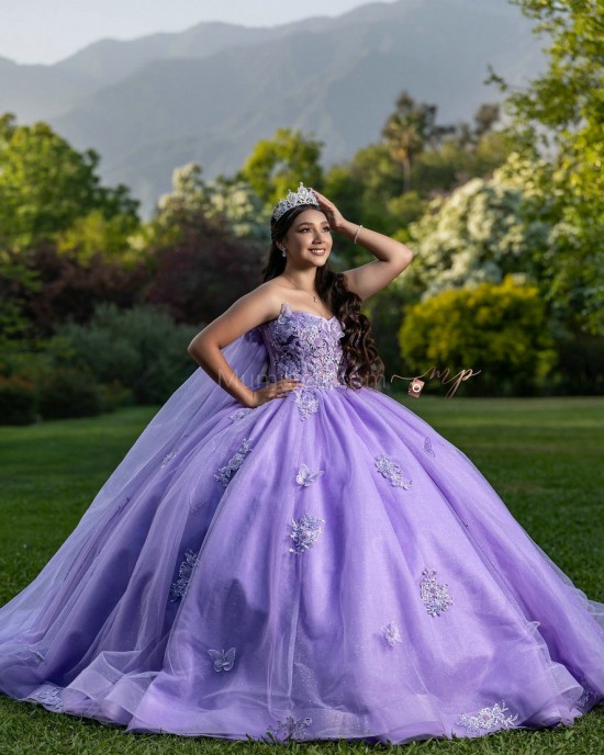 Sleeveless Lilac Quinceanera Dresses Lace Appliques Sweetheart Neck 15 Dress