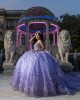 Sleeveless Lilac Quinceanera Dresses V Neck Lace Appliques 15 Dress