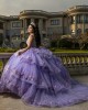 Sleeveless Lilac Quinceanera Dresses V Neck Lace Appliques 15 Dress