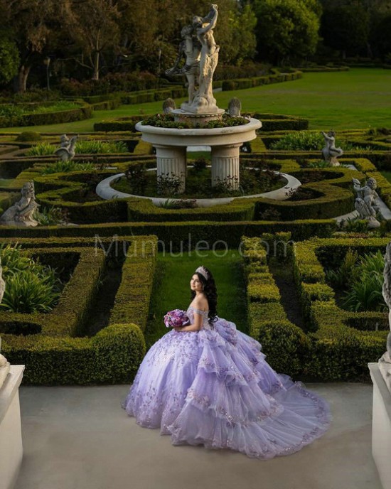 Sleeveless Lilac Quinceanera Dresses V Neck Lace Appliques 15 Dress