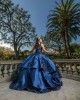 Sleeveless Navy Blue Quinceanera Dresses Scoop Neck Lace Appliques 15 Dress