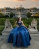 Sleeveless Navy Blue Quinceanera Dresses Scoop Neck Lace Appliques 15 Dress